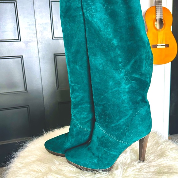 Tamara Mellon Suede New View Bohemian Green Boots - Picture 2 of 5